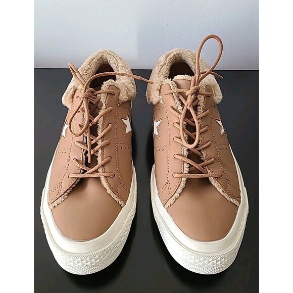 NWOB Converse Unisex One Star Tan Leather Fur Fleece Ox Jack Purcell M-7 W-9 - Picture 2 of 9